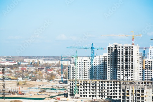 Lots of tower Construction site with cranes and building with blue sky background