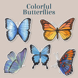 Sticker template with purple and blue butterfly concept,watercolor style