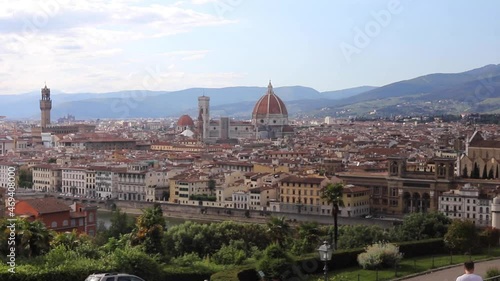 View of Florence Tuscany, Italy from piazzale michelangelo viewpoint with River Arno