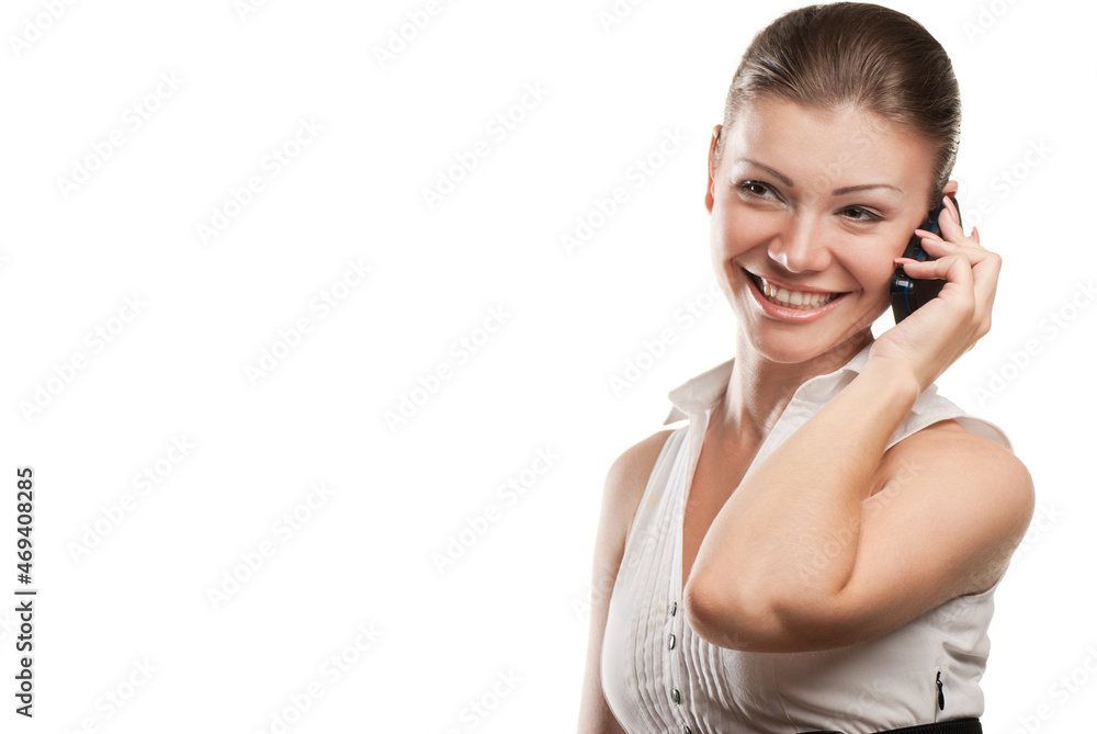 young beautiful business woman with phone isolated over a white background young beautiful business woman with phone isolated over a white background