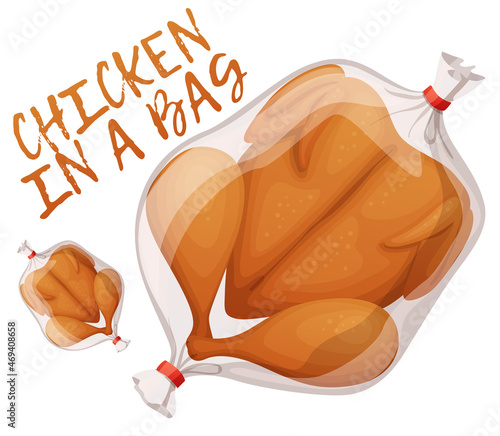 Chicken in a bag illustration. Cartoon vector icon isolated on white background