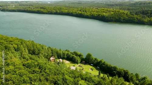 Aerial view of Radunskie Lake with view on private villas on the riverbank photo