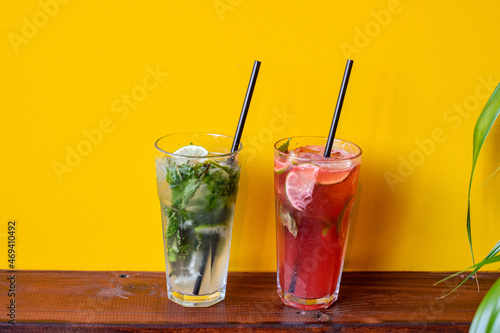 Cold drinks, mojio with ice