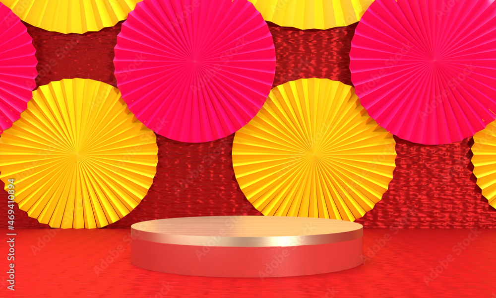Blow orange pink yellow orange golden color red background wallpaper decoration ornament chinese zodiac new year happy holiday vacation travel asia thailand hongkong taiwan korean coun.3d render