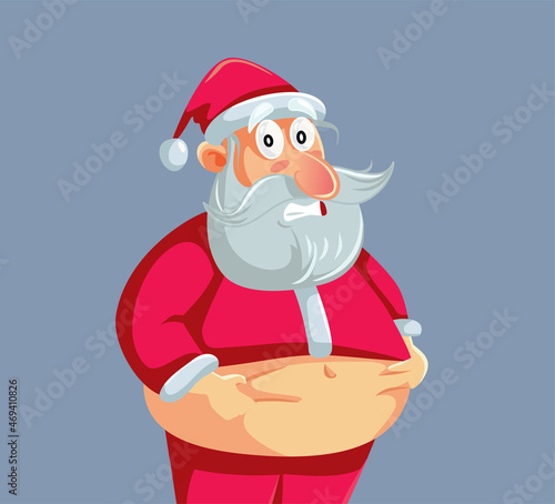 Overweight Santa Pinching his Belly Vector Cartoon