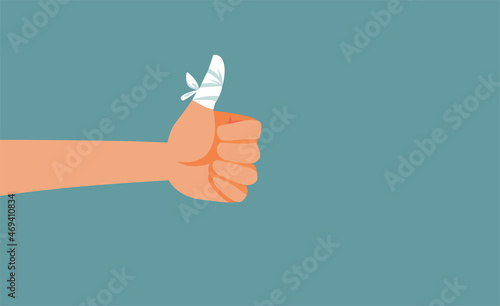 Thumbs up Hand Gesture with Injured Finger Vector Cartoon