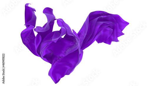 Beautiful flowing fabric of violet wavy silk or satin. 3d rendering image.