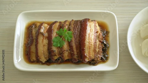 Mei Cai Kou Rou  or Steam Belly Pork With Swatow Mustard Cubbage Recipes - Chinese food style photo