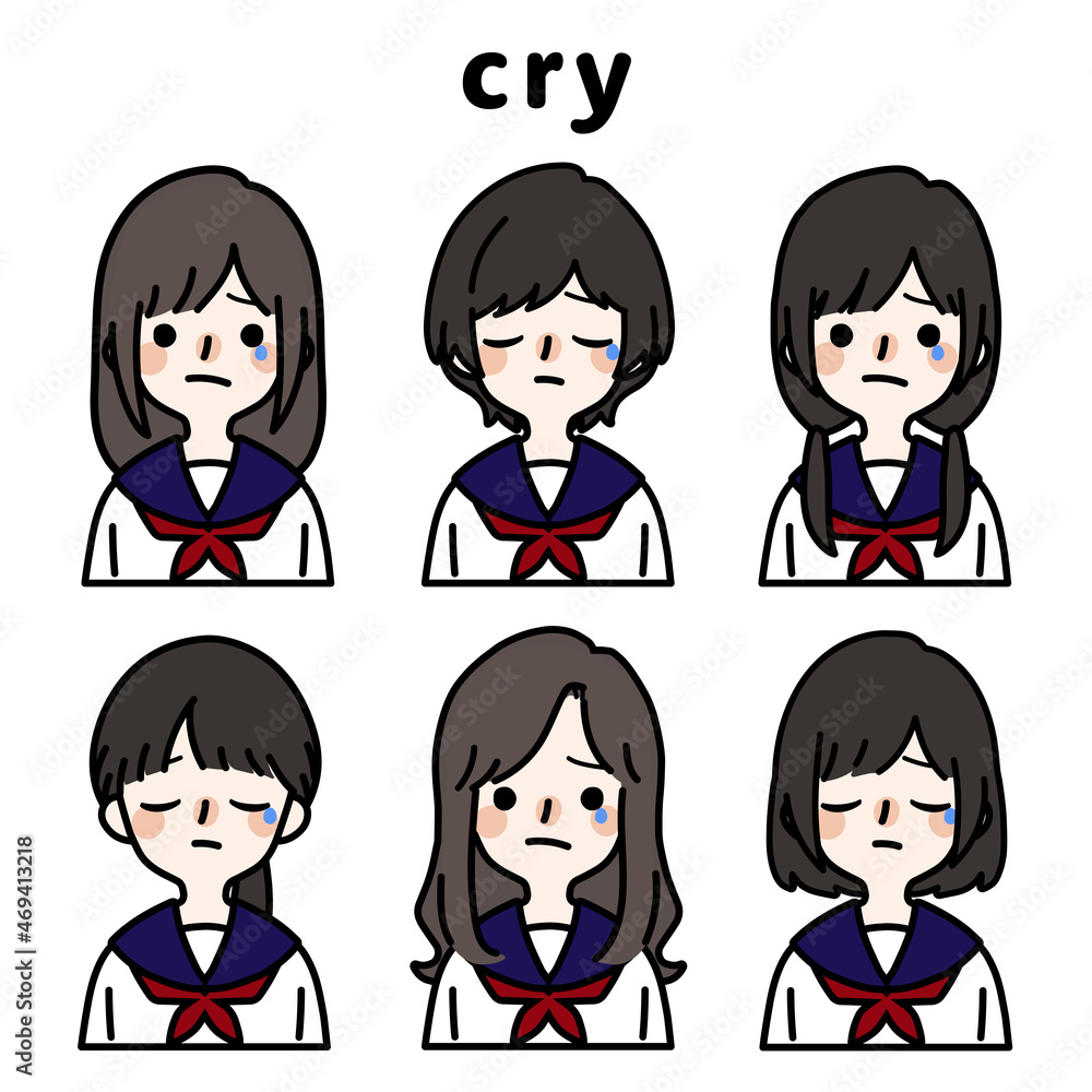 人物イラストセット_女子高生_泣く 人物イラストセット_女子高生_泣く
