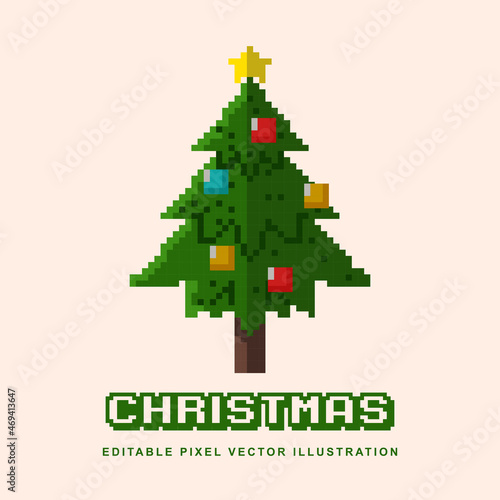 Pixel Christmas pine tree creative design icon vector illustration