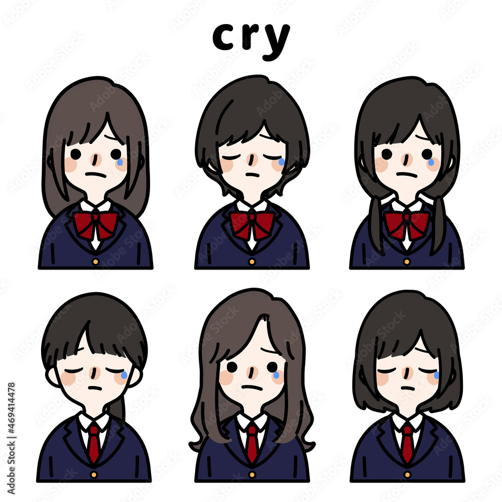 人物イラストセット_女子高生_泣く 人物イラストセット_女子高生_泣く