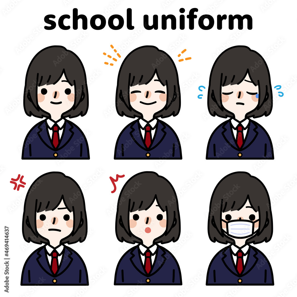 人物イラスト_女子高生表情セット 人物イラスト_女子高生表情セット