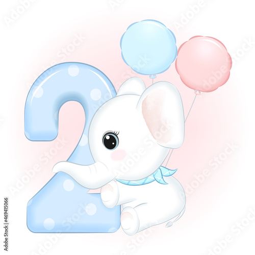 Cute little Elephant Happy birthday 2 years old