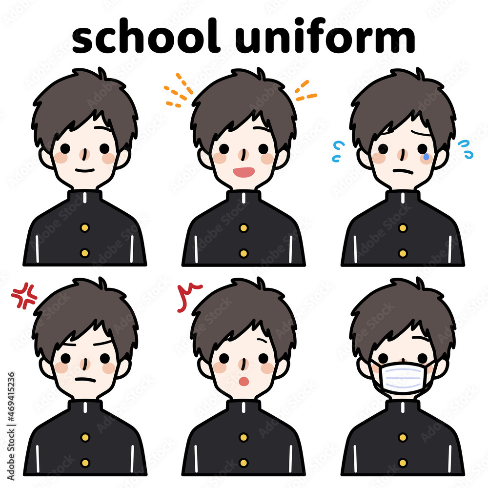 人物イラスト_男子高生表情セット