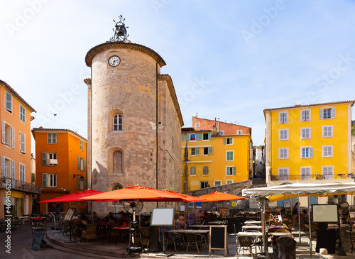 Old medieval building of tour des Templiers at Hyeres, France, on sunny day photo