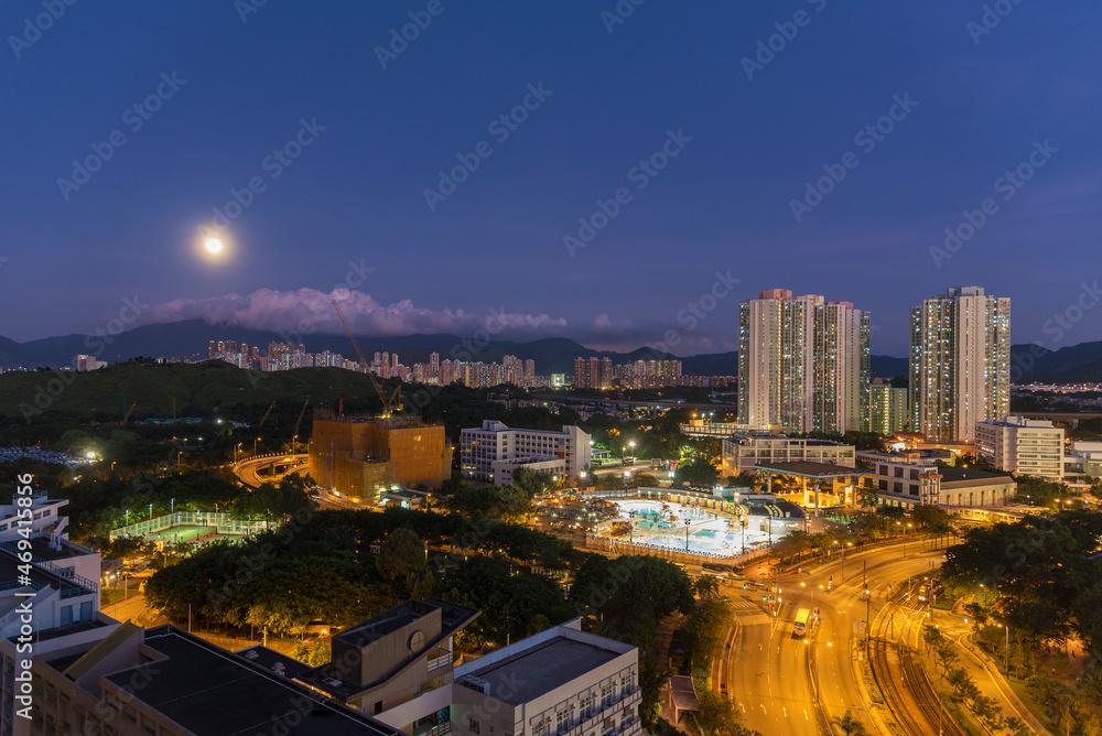 Full moon over Hong Kong City