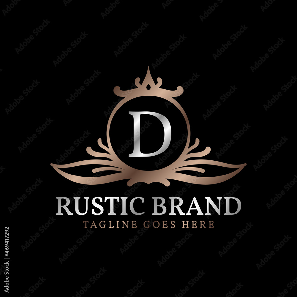 letter D luxurious rustic crest logo badge for beauty care, wedding organizer, hotel and cottage letter D luxurious rustic crest logo badge for beauty care, wedding organizer, hotel and cottage