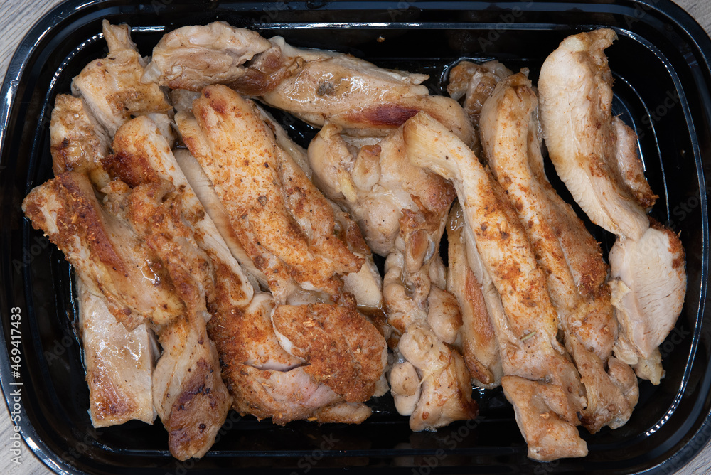 Overhead view of large side order appetizer of teriyaki chicken for that Chinese food craving. Overhead view of large side order appetizer of teriyaki chicken for that Chinese food craving.
