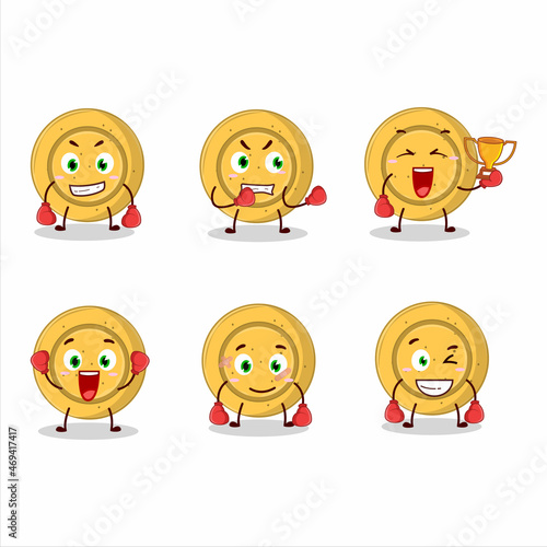 A sporty dalgona candy circle boxing athlete cartoon mascot design