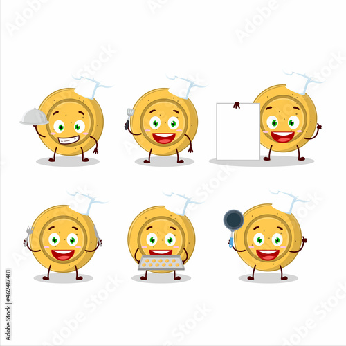 Cartoon character of dalgona candy circle with various chef emoticons