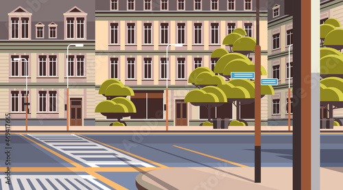 summer city street with modern houses exterior urban buildings facade horizontal