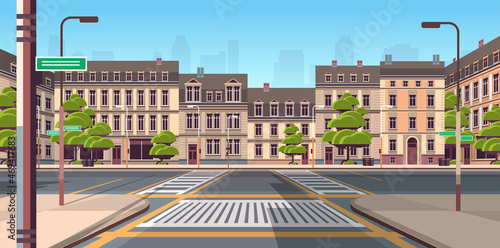 summer city street with modern houses exterior urban buildings facade