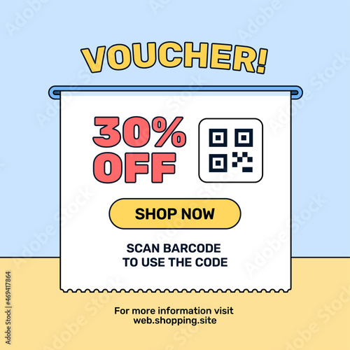 Voucher gift online shop promotion sale social media poster. Free gift code giveaway with barcode scan vector illustration design