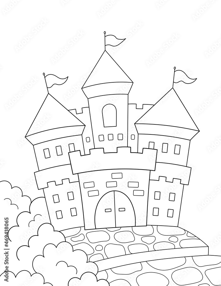 fairy tale princess castle, coloring page for kids. you can print it on standard 8.5x11 inch paper