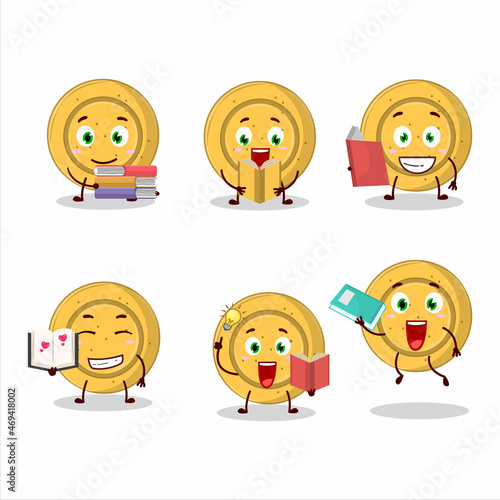 A picture of dalgona candy circle cartoon character concept reading an amusing book