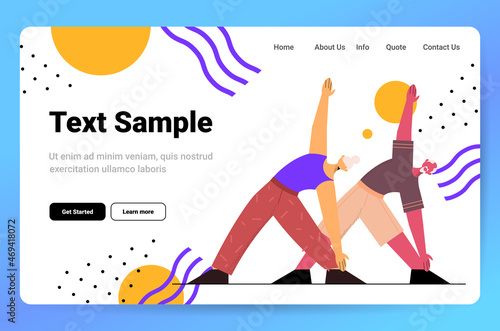 senior man woman doing yoga fitness exercises training healthy lifestyle active old age concept horizontal