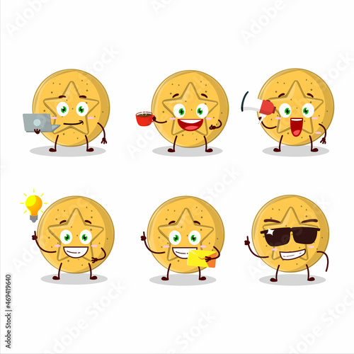 Dalgona candy star cartoon character with various types of business emoticons