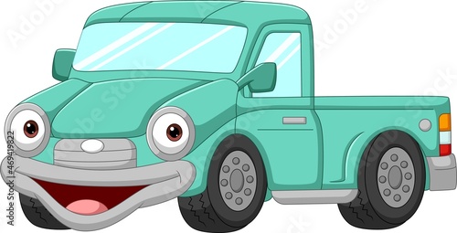 Cartoon funny green car pickup mascot