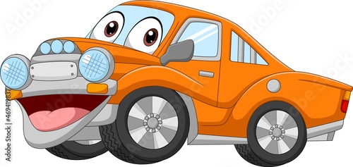 Cartoon funny orange car mascot character