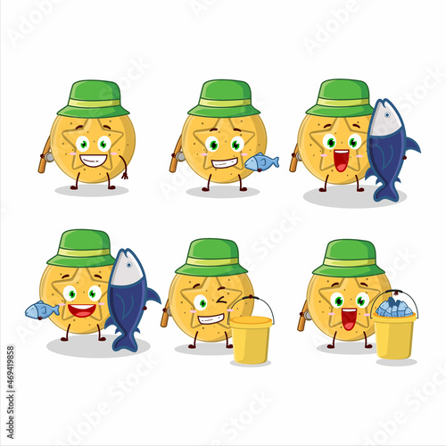 A fisherman dalgona candy star cartoon picture catch a big fish