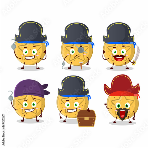 Cartoon character of dalgona candy star with various pirates emoticons