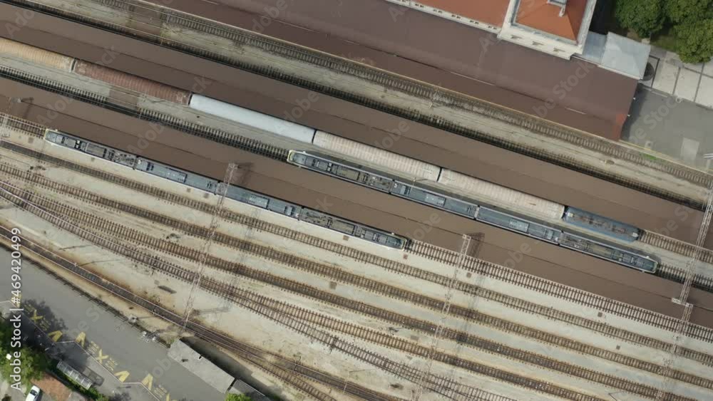 Bird's Eye View Of The Main Train Station In Zagreb, Croatia - aerial drone orbit Bird's Eye View Of The Main Train Station In Zagreb, Croatia - aerial drone orbit