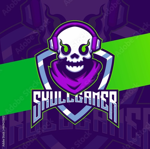 skull gamer mascot esport logo design character
