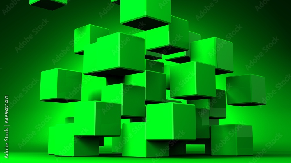 Green cubes abstract on green background.
3D abstract illustration. Green cubes abstract on green background.
3D abstract illustration.
