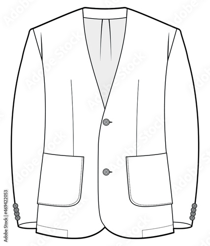 collarless blazer jacket two button mens suit flat sketch vector illustration