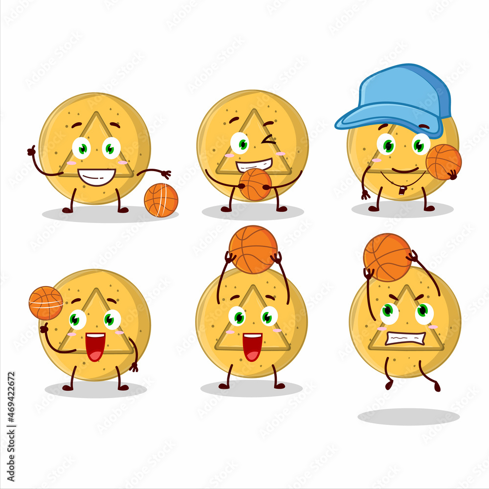 Talented dalgona candy triangle cartoon character as a basketball athlete Talented dalgona candy triangle cartoon character as a basketball athlete