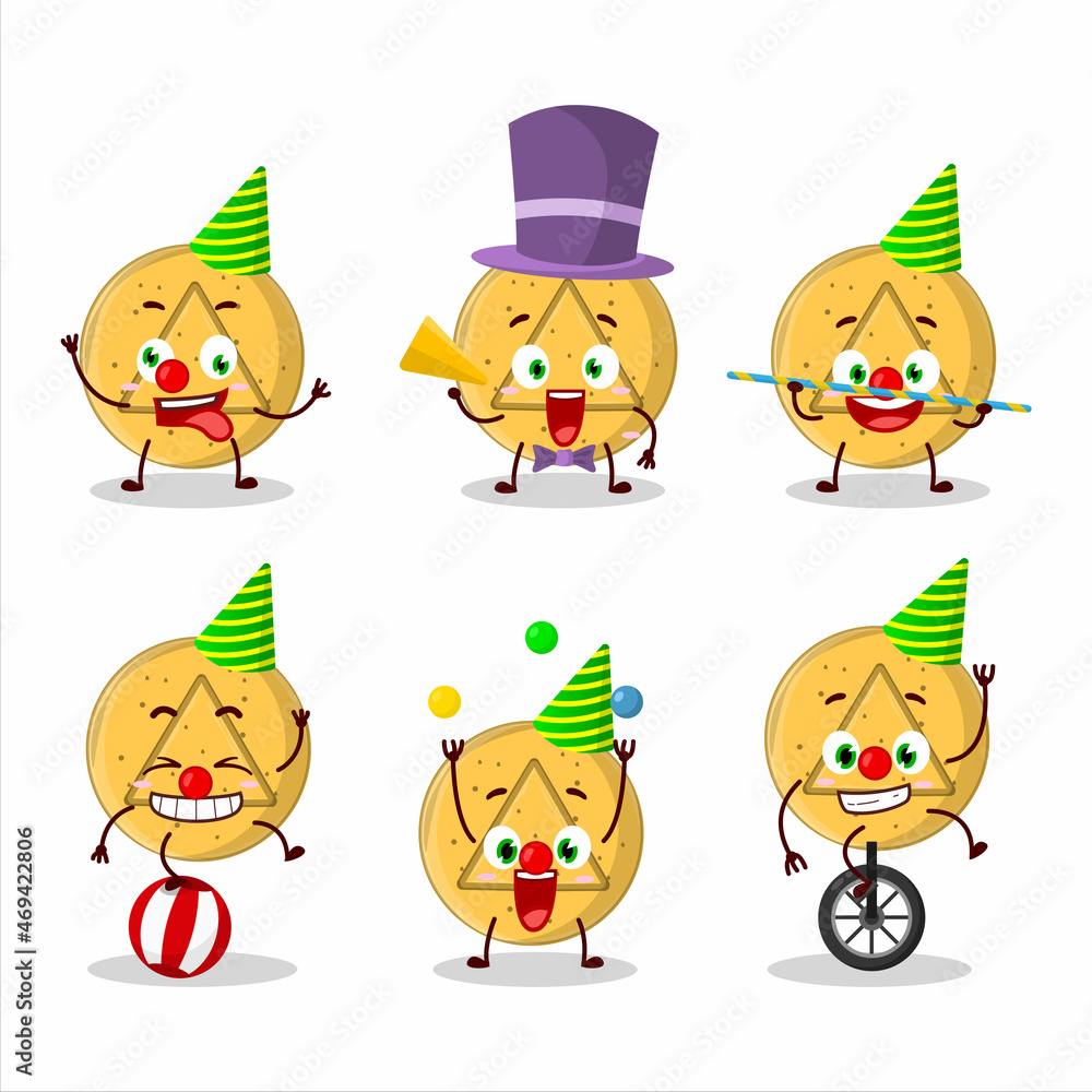 Cartoon character of dalgona candy triangle with various circus shows Cartoon character of dalgona candy triangle with various circus shows