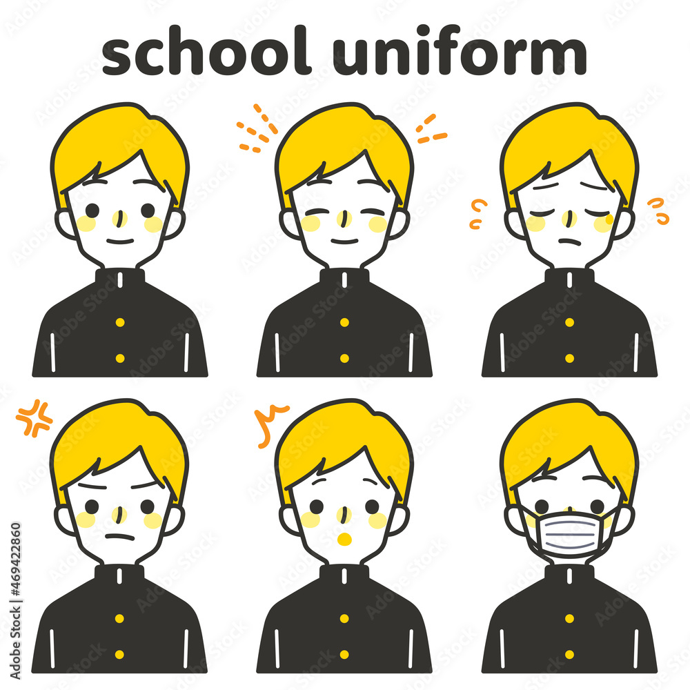 Naklejka premium 人物イラスト_男子高生表情セット_ツートン
