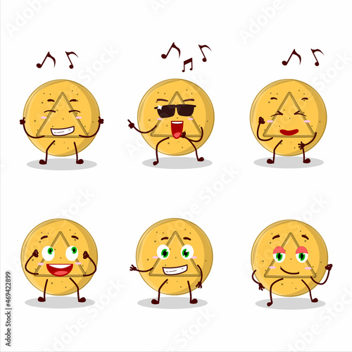 An image of dalgona candy triangle dancer cartoon character enjoying the music