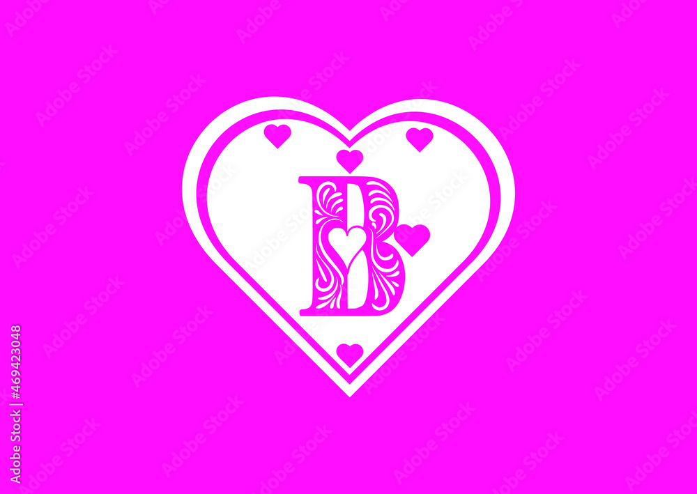 B letter logo with love icon, valentines day design template B letter logo with love icon, valentines day design template