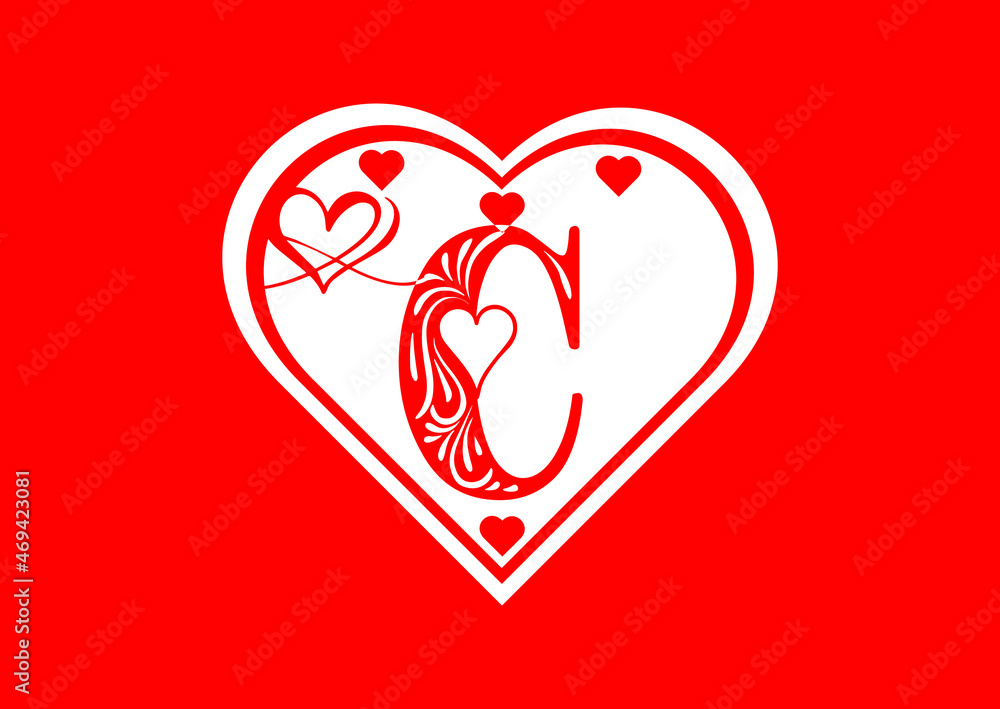 C letter logo with love icon, valentines day design template C letter logo with love icon, valentines day design template