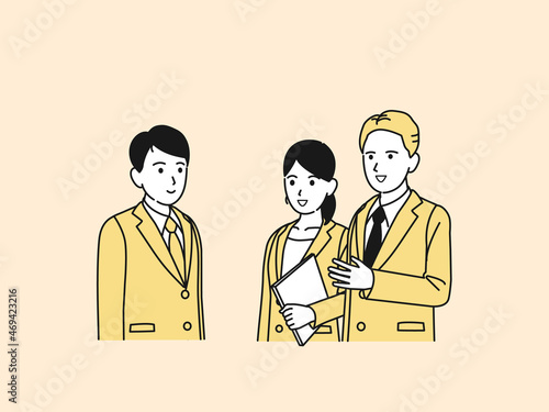 通訳をする日本人の女性　ビジネス　外国人　男性　イラスト素材