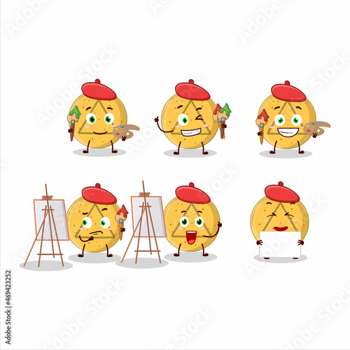 Artistic Artist of dalgona candy triangle cartoon character painting with a brush