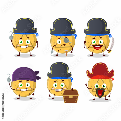 Cartoon character of dalgona candy triangle with various pirates emoticons