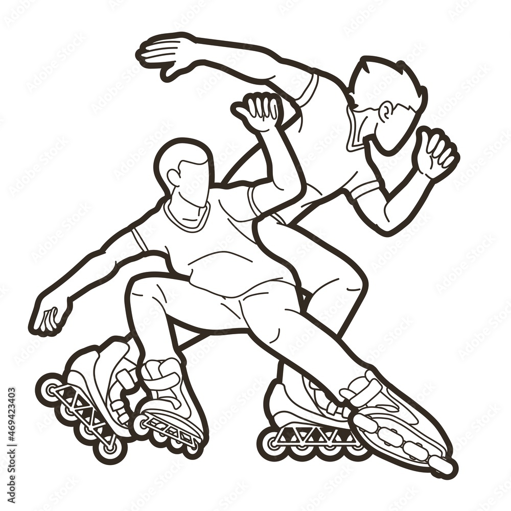 Group of Roller blade Players Action Extreme Sport Cartoon Graphic Vector