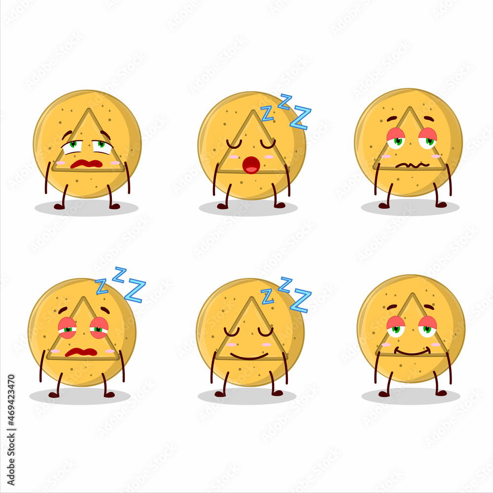 Cartoon character of dalgona candy triangle with sleepy expression Cartoon character of dalgona candy triangle with sleepy expression